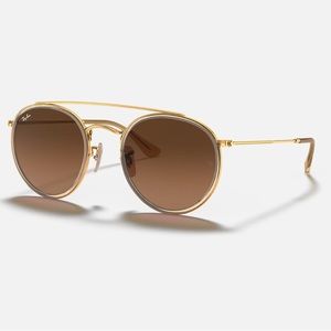 Like New w/Tags! Ray-Ban 51mm Gold Aviator Sunglasses In Brown/Clear Gradient